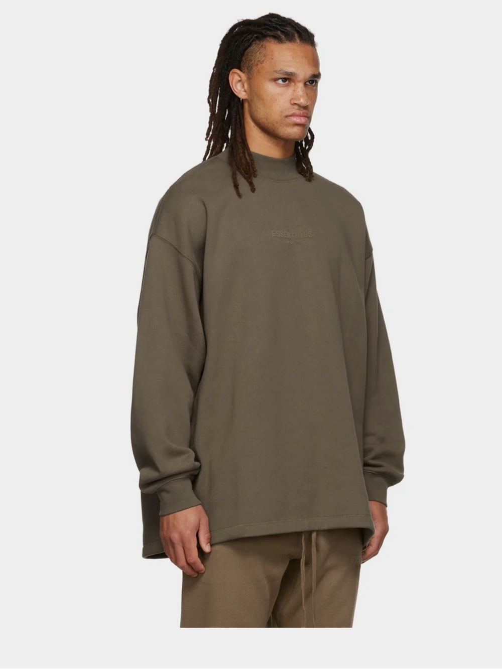 ESSENTIALS army green Crewneck with Black Logo Patch